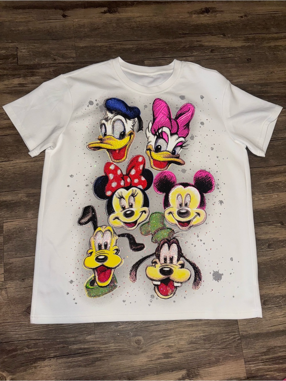 Disney Mickey Minnie Friends Rhinestone Graphic T-Shirt White Women’s Medium M